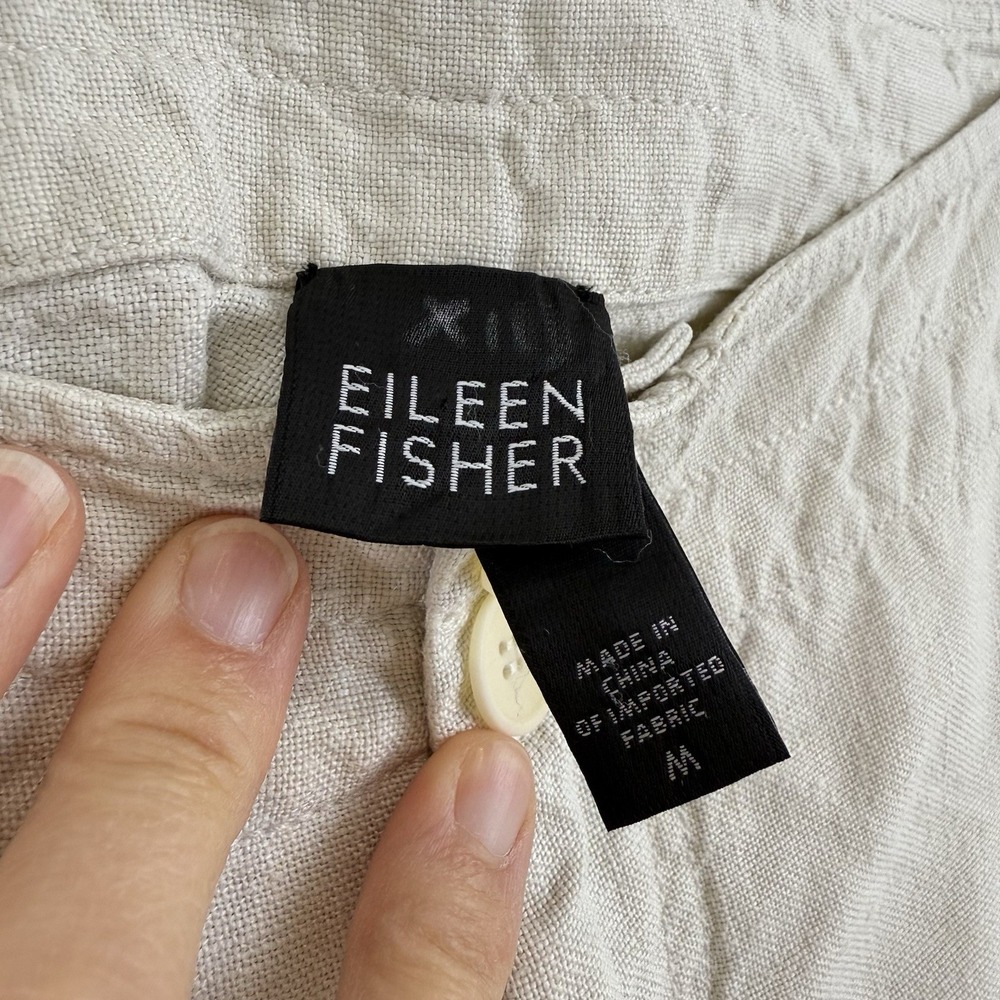 Eileen Fisher IRISH Linen Straight‎ Leg Pants Women M Oatmeal Coastal Minimalist - Picture 6 of 12